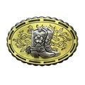 Fibbia per cintura cowboy con stivali da equitazione argento e motivi floreali bronzo - Base Bronzo Stivali Argento