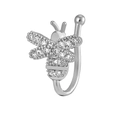 Silver bee non-piercing U-shape nose ring clip with micro-pave cubic zirconia crystals - Silver Bee
