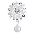 Elegant silver flower brooch with white pearls and sparkling rhinestones on white backdrop - Xd825305