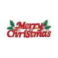 Red Merry Christmas napkin ring with gold border, green holly leaves and crystals - Merry Christmas Letters Style (Z1001-19)
