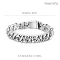 Bracciale da uomo a catena barbazzana in acciaio inossidabile 316L 225x14mm - Design a Simbolo Otto Giuntato Argento (KB152113-KJX)