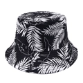 Detailed view of bucket hat featuring black and white tropical leaf patterns and cotton fabric - One Size (56-60cm Adjustable) / Black Maple Leaf Print