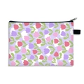 Large floral cosmetic bag with tulip print and black zipper in light purple finish - Purple Tulips Pattern (22)