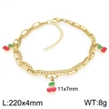 Double-layer 18K gold plated stainless steel anklet with red cherry charms - Mini Cherry Style (KJ4512-ZG)
