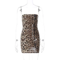 Detailed view of leopard print sequin tube dress with shiny texture and slim fit design - S / Brown