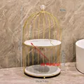 Golden 2-tier birdcage makeup organizer with marble shelves and crystal top finial - Birdcage Double Tier - White Gold UV Board
