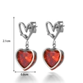 Silver-colored stainless steel heart drop earrings with red zirconia stone, 2.1cm size - Silver Red Rhinestone Heart Stud Style (ER-1126)