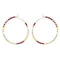 Bohemian large hoop earrings with red, yellow and white seed beads in a circular design - Dark Red Gold (MI-E220075A)