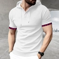 Polo da uomo bianca in maglia a nido d'ape con cappuccio e bordi manica a quadri - S / Bianco