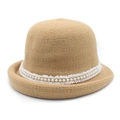 Sombrero cloche de punto caqui con encaje blanco y elegantes perlas de mujer - M (56-58cm) / Camel