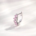 Silver 316L titanium steel hoop earring with four micro-paved pink zircons in a sleek finish - Pink (Single Piece)