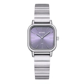 Women's square silver quartz watch featuring a unique purple gradient dial and metal strap - Light Purple Bamboo Band