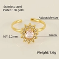 18K gold plated stainless steel adjustable ring featuring an oval pink zircon stone - Sunflower Style / Pink Zirconia