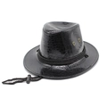 Detalle de sombrero de vaquero negro en cuero sintético con textura de cocodrilo y ojales - M (56-58cm) / Negro