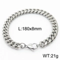 Silver stainless steel Cuban link bracelet with lobster clasp, size 180x8mm and weight 21g - Style A 8mm 180mm(KB165959-ZZ)