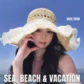Women's summer straw hat in beige with a wide white translucent wavy brim for sun protection - Pearl Lace Beige
