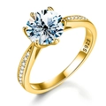 Classic six-prong S925 sterling silver gold plated ring with round moissanite - US 5 / Gold White Moissanite [1 Carat]