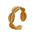 Gold plated stainless steel adjustable shell ring with textured ocean relief design - 18K Gold Hollow Shell Style (X072)