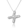 Detail of silver X-shaped necklace pendant with sparkling micro-paved cubic zirconia - Letter X