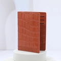 Vertical deep orange crocodile pattern leather card holder with multiple card slots - Coffee