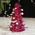 Mini rose red Christmas tree ornament with silver sequins, 25cm high tabletop decoration - Purple Christmas Tree