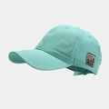 Detail of mint green cotton baseball cap with vintage denim patch and quality stitching - Teal