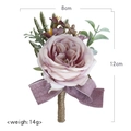 Elegante fiore all'occhiello rosa artificiale lavanda con foglie verdi e fiocco viola - Viola Vintage