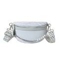 Borsa a tracolla a mezzaluna blu-grigio chiaro con trama a pieghe e catena di perle - Blu