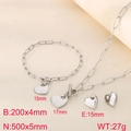 Conjunto de joyas de corazón en acero inoxidable plateado con collar pulsera y pendientes - Color Acero