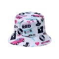 Retro jaren 80 90 disco graffiti vissershoed in wit met vintage vinyl record prints - M (56-58cm) / Wit Retro Jaren 80 90 (B)