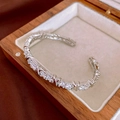 Silver open cuff bracelet with pavé-set cubic zirconia and X-pattern accents - Letter-Silver (Real Gold Plated)