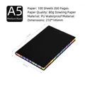 A5 black PU leather notebook with rainbow edges and 200 pages of 80g Daolin paper - A5 / Black