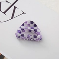 Macro detail of purple checkered acrylic hair claw clip with smooth polished edges - Purple Small Checkerboard 4.5cm