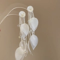 Handmade white chiffon flower earrings with seed bead tassels and transparent leaf charms - 925 Sterling Silver Earring Post Style (121#) / White