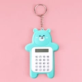 Mint green cartoon bear mini calculator keychain with LCD display and pink background - Green