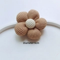 Close-up of a 6cm beige knitted 5-petal flower accessory with ribbed texture details - Original Version / 5-Petal Khaki
