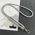 Adjustable 8mm grey braided crossbody phone lanyard with silver metal buckle and T-plate - 8mm Dual Adjustable / Gray