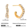 Golden titanium steel C-hoop earrings with clear zircon stones and product dimensions - Gold White Zirconia Earrings (JDE0306064)