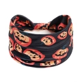 Halloween wide sports headband with orange pumpkin pattern on black fabric - Style 35 (Halloween)