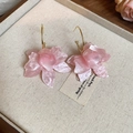 Detail of pink resin flower earrings with gold hooks on a neutral fabric background - Pink Flower Earring Hook (3# Silver Earring Post)