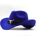 Classic dark blue western cowboy hat with woven band and silver bull skull metal ornament - Royal Blue