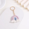 Handmade woven rainbow keychain with blue and purple tones on golden metal ring - Light Purple