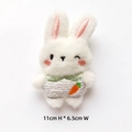 Plush white bunny brooch with carrot embroidery, size details 11cm height and 6.5cm width - Grey Sweater Rabbit