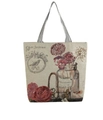 Vintage floral jacquard canvas tote bag with bird print and striped handles - Dandelion Vase