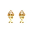Goldene Fischgräten-Ohrstecker mit Zirkonia-Inlay auf weißem Hintergrund präsentiert - Fischgräte Ohrringe / Gold