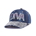 Dark blue denim baseball cap featuring purple sequin DIVA letters and rhinestone brim - 18-DIVA Letters-Dark Blue
