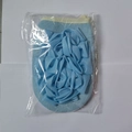 Exfoliating bath mitt in blue with integrated mesh shower sponge in plastic packaging - Thick Style / Blue