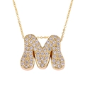 Gold plated initial M pendant necklace with sparkling micro-paved cubic zirconia stones - Letter M / Gold