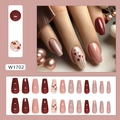 Deep red and pink long trapezoid press-on nails with heart patterns, 24-piece full kit - W1702 Solid Color Heart (Glue Type)
