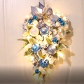 Blue and white Christmas teardrop wreath with LED lights and floral ornaments - Flocked Painted Ball Swag-Lake Blue (With LED)